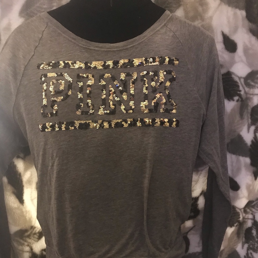 Grey, gold, & black PINK long sleeve shirt